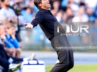 Antonio Conte Head Coach of SSC Napoli reacts during the serie Serie A Enilive match between SSC Napoli and Atalanta BC at Stadio Diego Arma...