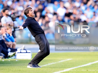 Antonio Conte Head Coach of SSC Napoli reacts during the serie Serie A Enilive match between SSC Napoli and Atalanta BC at Stadio Diego Arma...