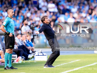 Antonio Conte Head Coach of SSC Napoli reacts during the serie Serie A Enilive match between SSC Napoli and Atalanta BC at Stadio Diego Arma...