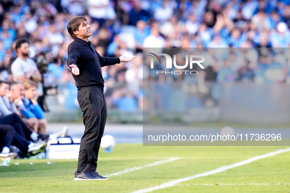 Antonio Conte Head Coach of SSC Napoli reacts during the serie Serie A Enilive match between SSC Napoli and Atalanta BC at Stadio Diego Arma...