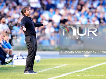 Antonio Conte Head Coach of SSC Napoli reacts during the serie Serie A Enilive match between SSC Napoli and Atalanta BC at Stadio Diego Arma...