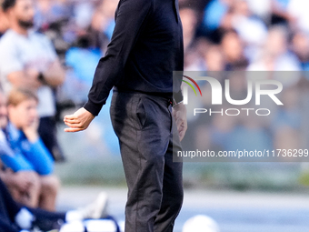 Antonio Conte Head Coach of SSC Napoli yells during the serie Serie A Enilive match between SSC Napoli and Atalanta BC at Stadio Diego Arman...