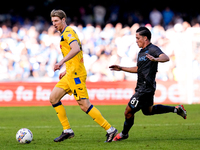 Marco Brescianini of Atalanta BC and Giacomo Raspadori of SSC Napoli compete for the ball during the serie Serie A Enilive match between SSC...