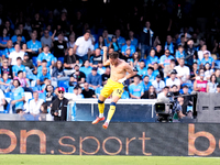 Mateo Retegui of Atalanta BC celebrates after scoring third goal during the serie Serie A Enilive match between SSC Napoli and Atalanta BC a...