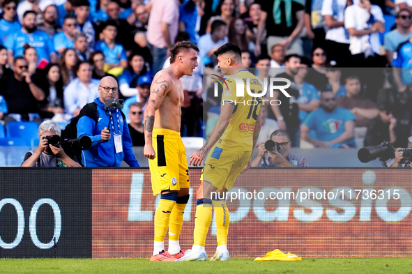 Mateo Retegui of Atalanta BC celebrates after scoring third goal during the serie Serie A Enilive match between SSC Napoli and Atalanta BC a...