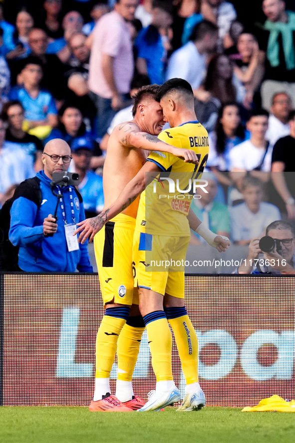 Mateo Retegui of Atalanta BC celebrates after scoring third goal during the serie Serie A Enilive match between SSC Napoli and Atalanta BC a...