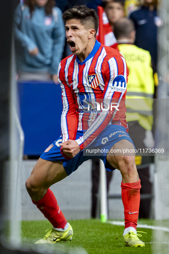 Giuliano Simeone of Atletico de Madrid celebrates his goal during the La Liga EA Sports 2024/25 football match between Atletico de Madrid an...