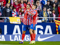 Giuliano Simeone of Atletico de Madrid (right) and Jorge Resurreccion Merodio (Koke) of Atletico de Madrid (left) celebrate a goal, dedicati...