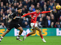 Morgan Gibbs-White of Nottingham Forest battles with Jean-Clair Todibo of West Ham United during the Premier League match between Nottingham...