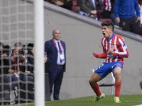 In Madrid, Spain, on November 3, Giuliano Simeone of Atletico de Madrid celebrates a goal during the La Liga 2024/25 match between Atletico...