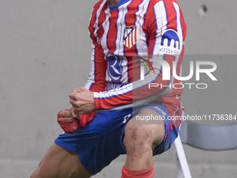 In Madrid, Spain, on November 3, Giuliano Simeone of Atletico de Madrid celebrates a goal during the La Liga 2024/25 match between Atletico...