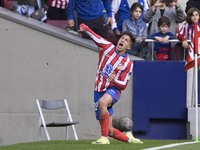 In Madrid, Spain, on November 3, Giuliano Simeone of Atletico de Madrid celebrates a goal during the La Liga 2024/25 match between Atletico...