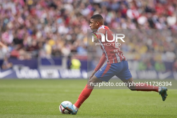 Samuel Lino of Atletico de Madrid is in action during the La Liga 2024/25 match between Atletico de Madrid and Las Palmas at Riyadh Air Metr...