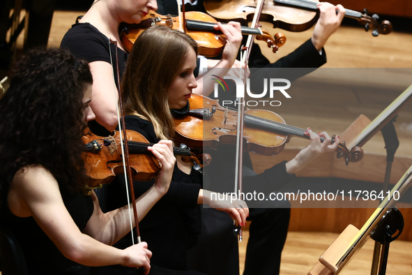 Violonists perform during Eufonie Fesrival at the ICE Congress Center in Krakow, Poland on November 2, 2024. 