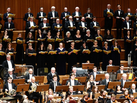 Musicians perform during Eufonie Festival at the ICE Congress Center in Krakow, Poland on November 2, 2024. (