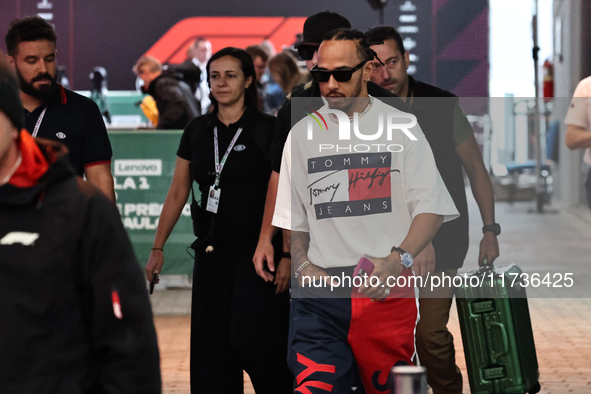 Lewis Hamilton pays tribute to Ayrton Senna during the Formula 1 Lenovo Grande Premio De Sao Paulo 2024 in Sao Paulo, Brazil, on November 3,...