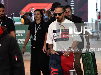 Lewis Hamilton pays tribute to Ayrton Senna during the Formula 1 Lenovo Grande Premio De Sao Paulo 2024 in Sao Paulo, Brazil, on November 3,...