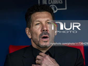 Diego Pablo Simeone, head coach of Atletico de Madrid, sits on the bench during the La Liga EA Sports 2024/25 football match between Atletic...