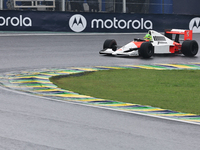 Lewis Hamilton pays tribute to Ayrton Senna during the Formula 1 Lenovo Grande Premio De Sao Paulo 2024 in Sao Paulo, Brazil, on November 3,...