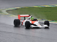 Lewis Hamilton pays tribute to Ayrton Senna during the Formula 1 Lenovo Grande Premio De Sao Paulo 2024 in Sao Paulo, Brazil, on November 3,...