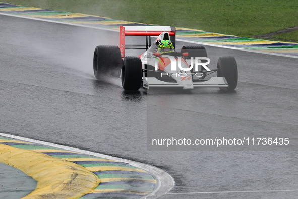 Lewis Hamilton pays tribute to Ayrton Senna during the Formula 1 Lenovo Grande Premio De Sao Paulo 2024 in Sao Paulo, Brazil, on November 3,...