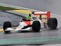 Lewis Hamilton pays tribute to Ayrton Senna during the Formula 1 Lenovo Grande Premio De Sao Paulo 2024 in Sao Paulo, Brazil, on November 3,...