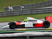 Lewis Hamilton pays tribute to Ayrton Senna during the Formula 1 Lenovo Grande Premio De Sao Paulo 2024 in Sao Paulo, Brazil, on November 3,...