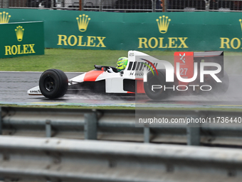 Lewis Hamilton pays tribute to Ayrton Senna during the Formula 1 Lenovo Grande Premio De Sao Paulo 2024 in Sao Paulo, Brazil, on November 3,...