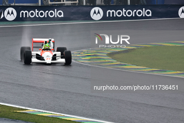 Lewis Hamilton pays tribute to Ayrton Senna during the Formula 1 Lenovo Grande Premio De Sao Paulo 2024 in Sao Paulo, Brazil, on November 3,...