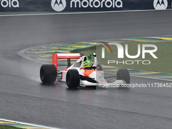 Lewis Hamilton pays tribute to Ayrton Senna during the Formula 1 Lenovo Grande Premio De Sao Paulo 2024 in Sao Paulo, Brazil, on November 3,...