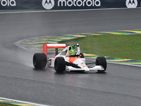 Lewis Hamilton pays tribute to Ayrton Senna during the Formula 1 Lenovo Grande Premio De Sao Paulo 2024 in Sao Paulo, Brazil, on November 3,...