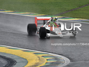 Lewis Hamilton pays tribute to Ayrton Senna during the Formula 1 Lenovo Grande Premio De Sao Paulo 2024 in Sao Paulo, Brazil, on November 3,...