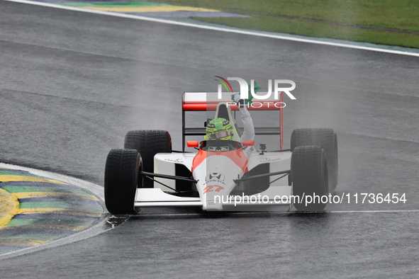 Lewis Hamilton pays tribute to Ayrton Senna during the Formula 1 Lenovo Grande Premio De Sao Paulo 2024 in Sao Paulo, Brazil, on November 3,...