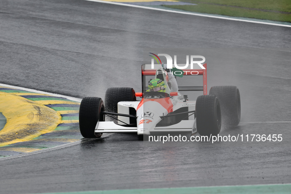 Lewis Hamilton pays tribute to Ayrton Senna during the Formula 1 Lenovo Grande Premio De Sao Paulo 2024 in Sao Paulo, Brazil, on November 3,...