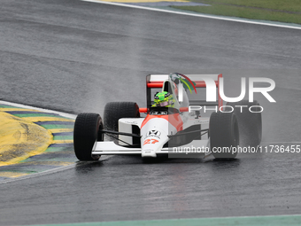 Lewis Hamilton pays tribute to Ayrton Senna during the Formula 1 Lenovo Grande Premio De Sao Paulo 2024 in Sao Paulo, Brazil, on November 3,...