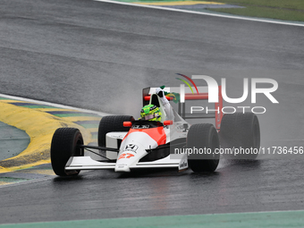 Lewis Hamilton pays tribute to Ayrton Senna during the Formula 1 Lenovo Grande Premio De Sao Paulo 2024 in Sao Paulo, Brazil, on November 3,...