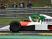 Lewis Hamilton pays tribute to Ayrton Senna during the Formula 1 Lenovo Grande Premio De Sao Paulo 2024 in Sao Paulo, Brazil, on November 3,...