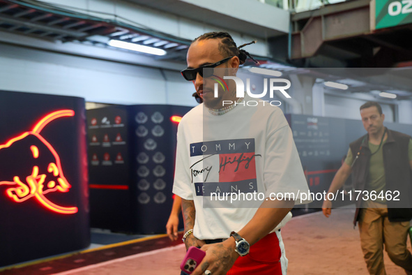 Lewis Hamilton pays tribute to Ayrton Senna during the Formula 1 Lenovo Grande Premio De Sao Paulo 2024 in Sao Paulo, Brazil, on November 3,...