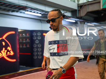 Lewis Hamilton pays tribute to Ayrton Senna during the Formula 1 Lenovo Grande Premio De Sao Paulo 2024 in Sao Paulo, Brazil, on November 3,...