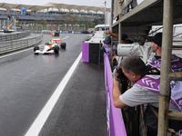 Lewis Hamilton pays tribute to Ayrton Senna during the Formula 1 Lenovo Grande Premio De Sao Paulo 2024 in Sao Paulo, Brazil, on November 3,...