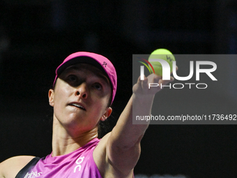 RIYADH, SAUDI ARABIA - NOVEMBER 03: Iga Swiatek of Poland during her match against Barbora Krejcikovas of Czech Republic on day 2 of the 202...