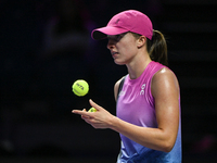 RIYADH, SAUDI ARABIA - NOVEMBER 03: Iga Swiatek of Poland during her match against Barbora Krejcikovas of Czech Republic on day 2 of the 202...