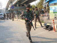 Indian paramilitary troops run towards the site of a grenade explosion in Srinagar, Indian-administered Kashmir, on November 3, 2024. Ten pe...