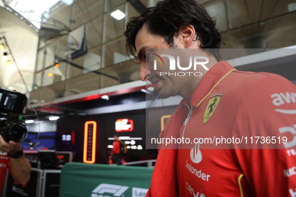 Carlos Sainz Jr. of Spain drives the (55) Scuderia Ferrari SF-24 Ferrari during the Formula 1 Lenovo Grande Premio De Sao Paulo 2024 in Sao...