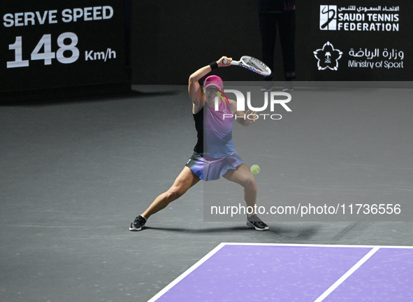 RIYADH, SAUDI ARABIA - NOVEMBER 03: Iga Swiatek of Poland during her match against Barbora Krejcikovas of Czech Republic on day 2 of the 202...