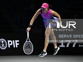 RIYADH, SAUDI ARABIA - NOVEMBER 03: Iga Swiatek of Poland during her match against Barbora Krejcikovas of Czech Republic on day 2 of the 202...