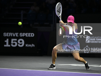 RIYADH, SAUDI ARABIA - NOVEMBER 03: Iga Swiatek of Poland during her match against Barbora Krejcikovas of Czech Republic on day 2 of the 202...