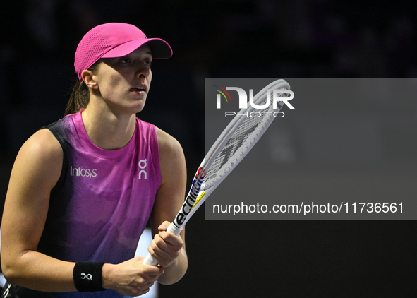 RIYADH, SAUDI ARABIA - NOVEMBER 03: Iga Swiatek of Poland during her match against Barbora Krejcikovas of Czech Republic on day 2 of the 202...