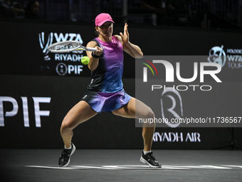 RIYADH, SAUDI ARABIA - NOVEMBER 03: Iga Swiatek of Poland during her match against Barbora Krejcikovas of Czech Republic on day 2 of the 202...