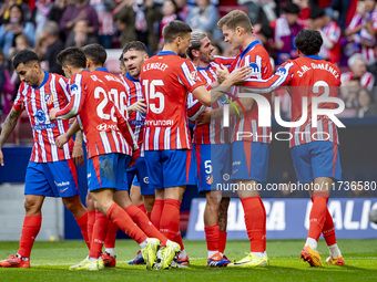 Players of Atletico de Madrid (from left to right) Angel Correa, Giuliano Simeone, Javi Galan, Clement Lenglet, Rodrigo De Paul, Alexander S...